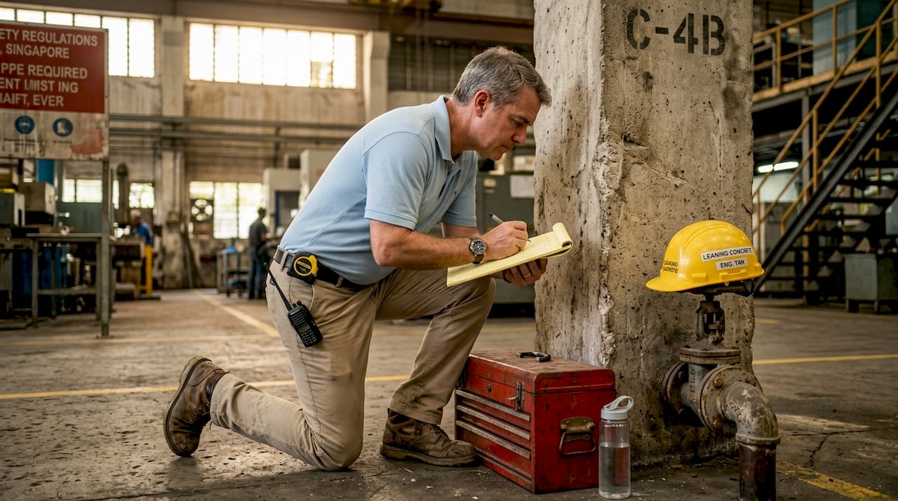 Engineer inspecting column at Singapore site