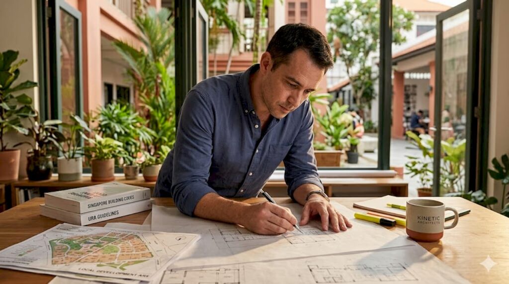 Architect sketching Singapore residential plans