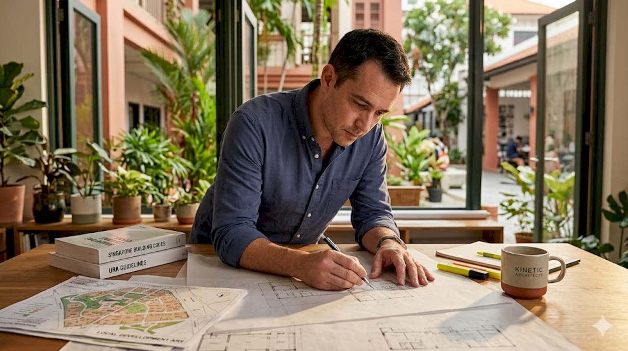 Architect sketching Singapore residential plans