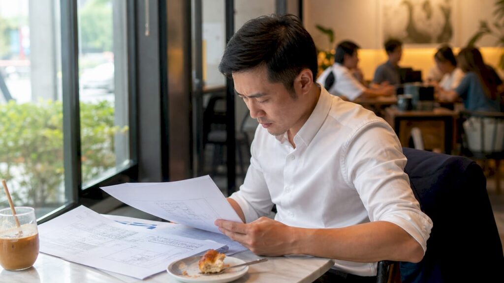 Planner reviewing URA planning permission documents