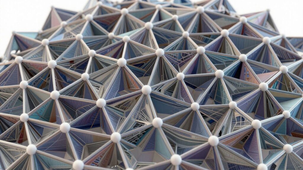 Abstract mesh structure with color gradients indicating stress.