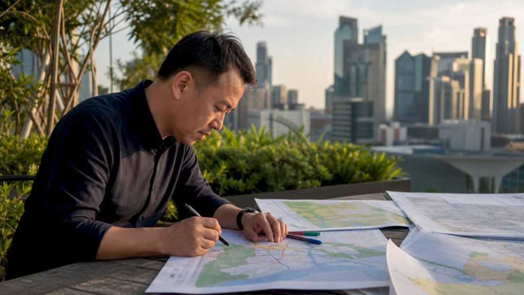 Planner reviewing URA Master Plan maps