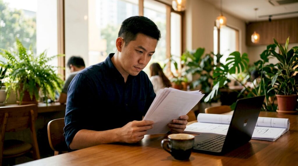 Developer reviewing Singapore government approval documents