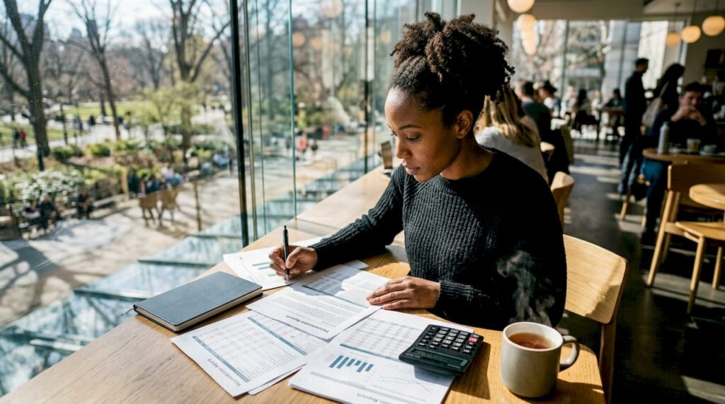 Financial analyst reviewing infrastructure valuation reports
