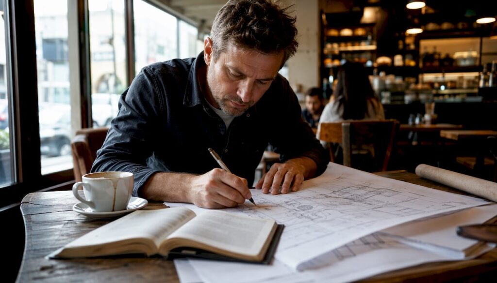Engineer reviewing temporary works blueprints