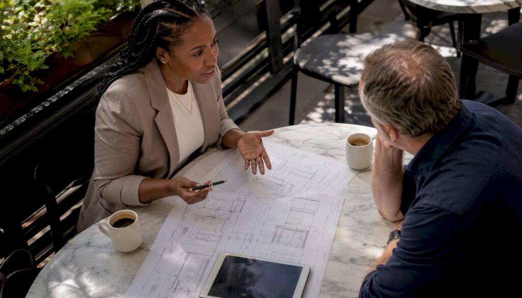 Consultant meeting developer in office