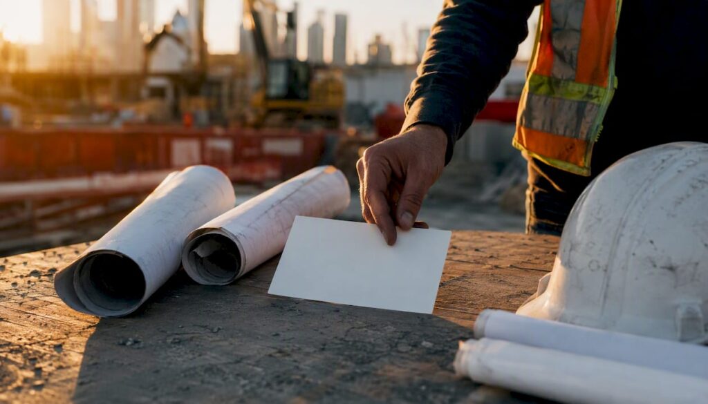 Project manager organizing inspection documents onsite