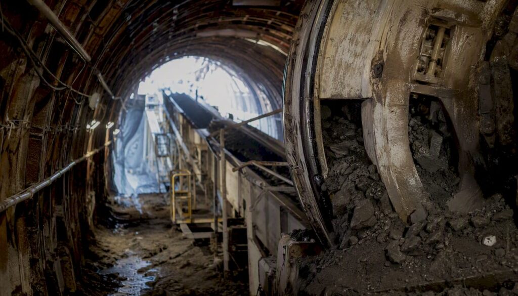 Tunnel boring machine working inside a tunnel
