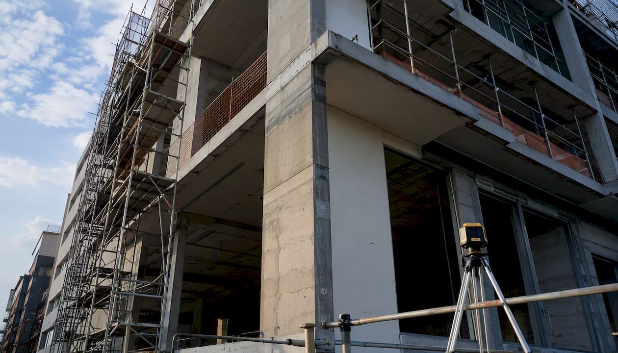 Mid-rise building facade under construction in Singapore