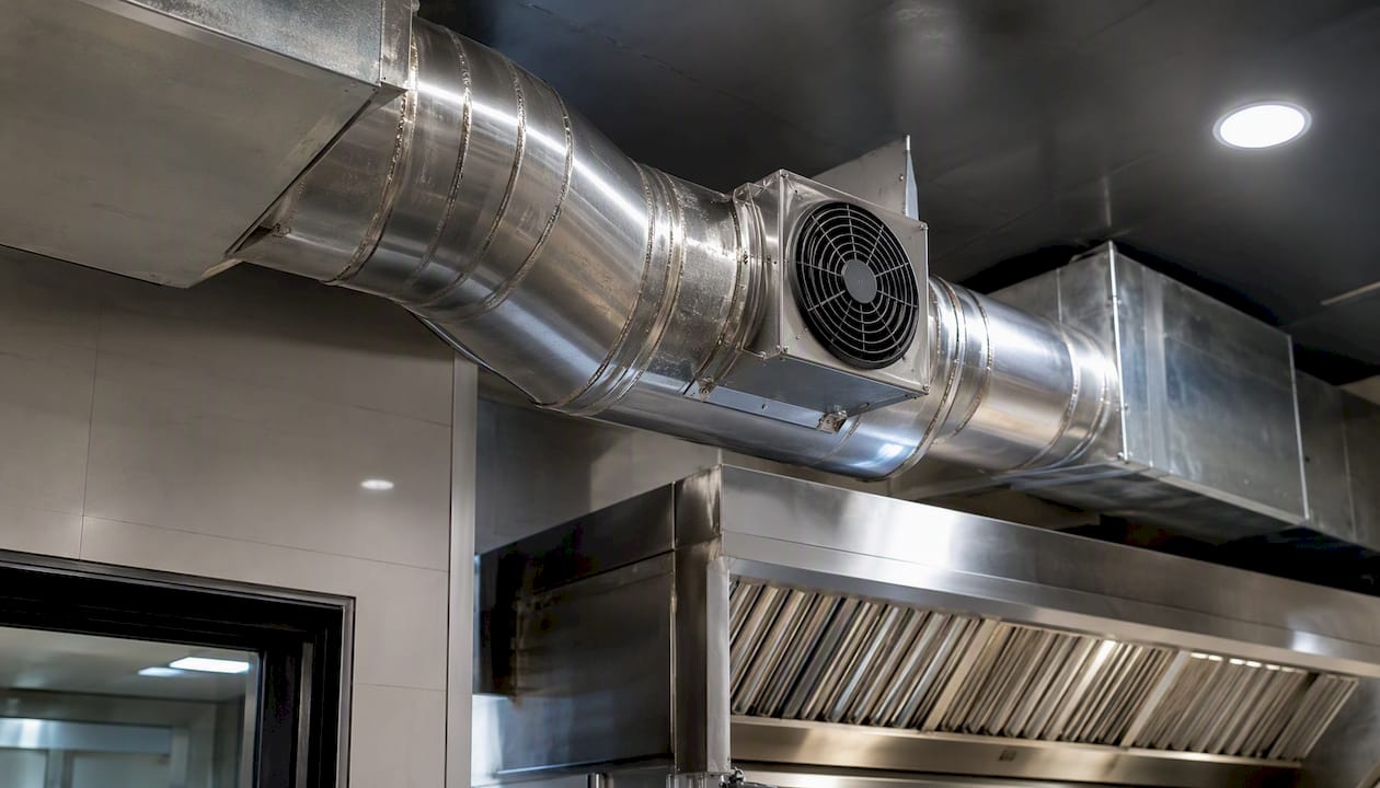 Commercial kitchen exhaust duct and fan installation