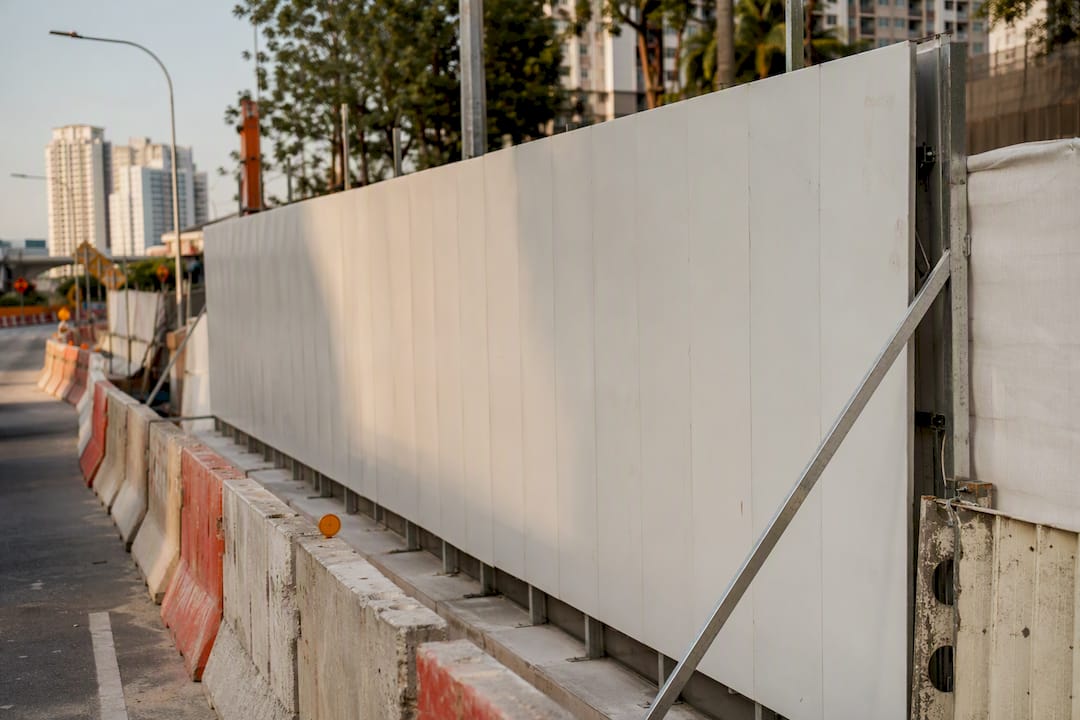 Construction hoarding panel on site