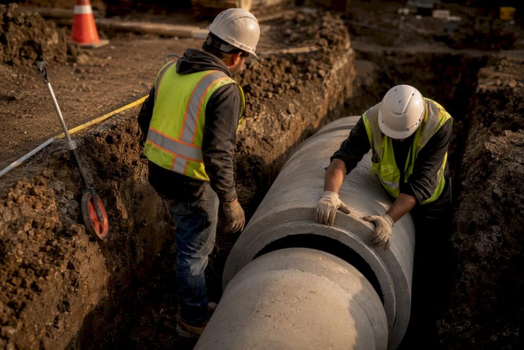 Construction site drainage pipe installation