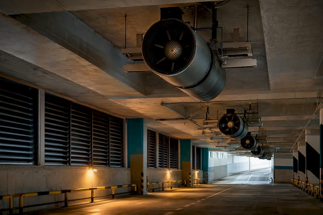 Basement car park with ceiling jet fans