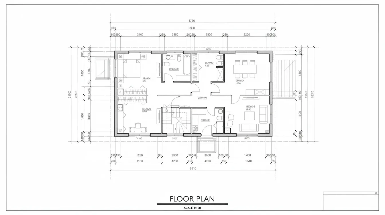 The image depicts an architectural floor plan featuring measurement lines drawn from the exterior walls, highlighting the gross floor area calculation and the layout of various rooms, including storage spaces and meeting rooms. The plan provides a precise understanding of the building's total floor area, ensuring regulatory compliance for development proposals.