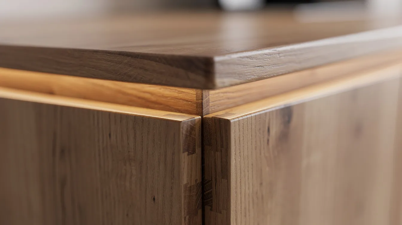 A detailed close-up of custom carpentry work showcases precise wood joinery and integrated lighting, highlighting the quality craftsmanship and meticulous attention to detail that interior designers strive for in creating functional and beautiful living spaces. This image exemplifies the artistry involved in residential and commercial projects, emphasizing the importance of design concepts in home renovation and interior design.
