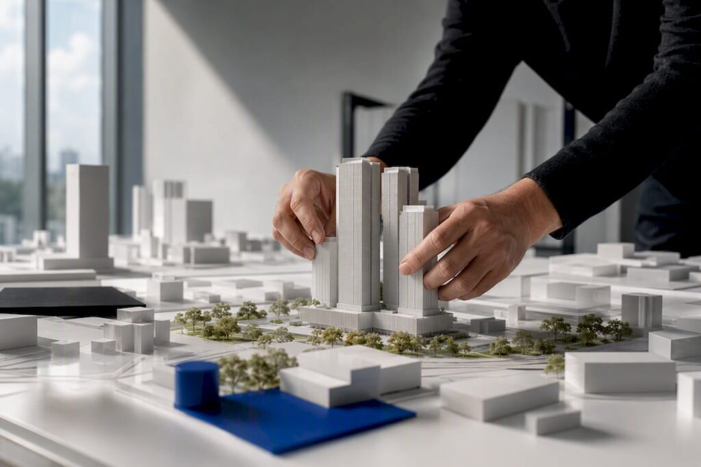 Singapore development massing model in planning studio
