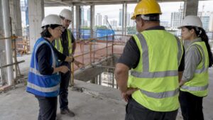 Construction team conducting an on-site DfS risk review