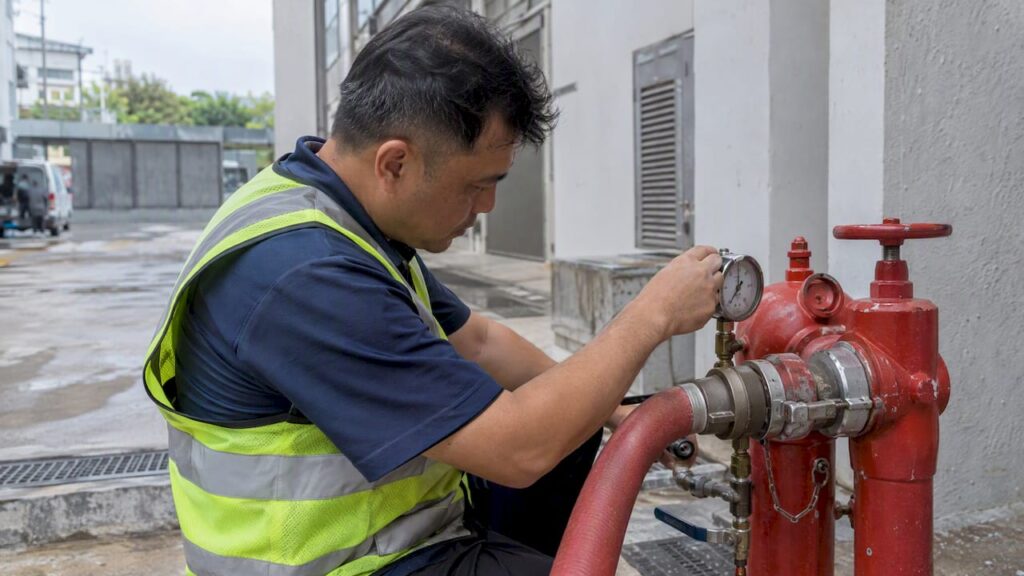 Contractor testing a property fire hydrant