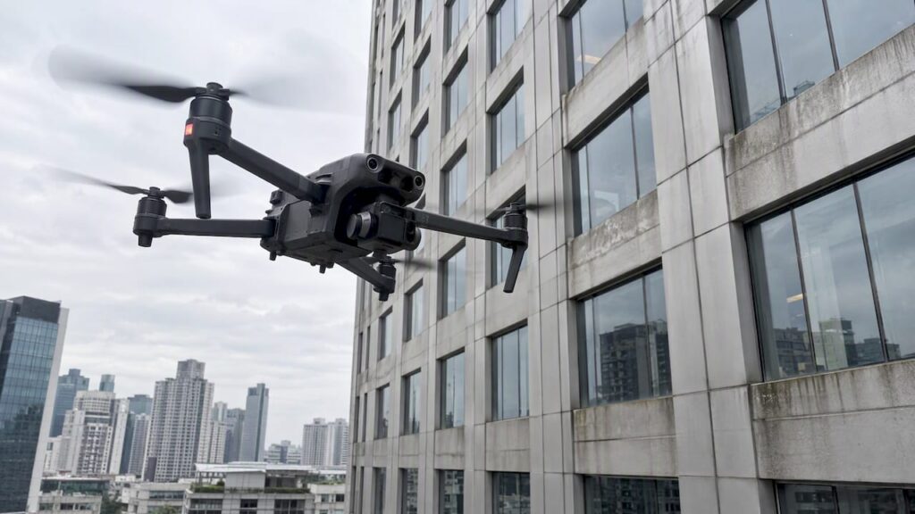 Drone surveying a Singapore tower façade