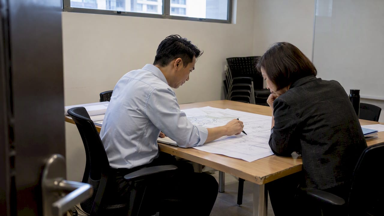 QP and agency representative reviewing a development plan