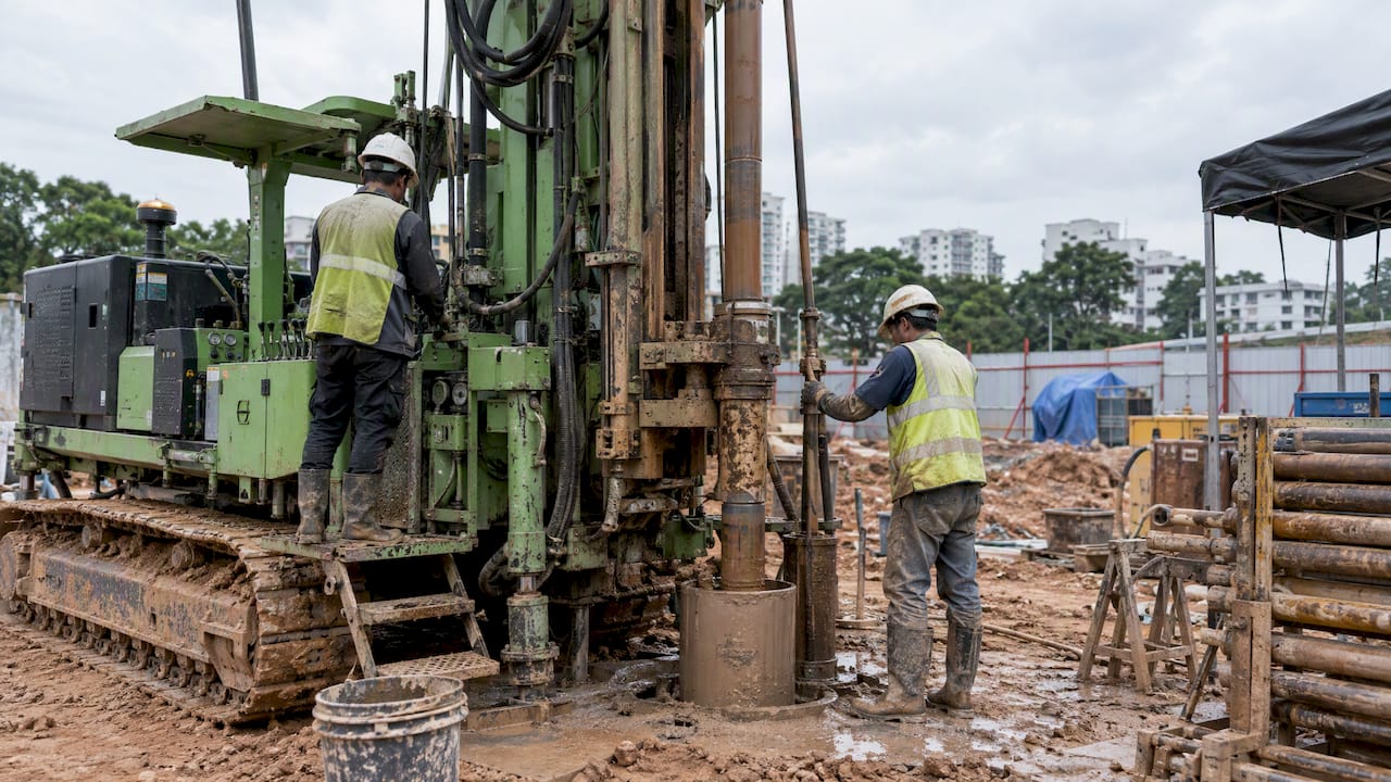 Geotechnical drilling rig at a Singapore site