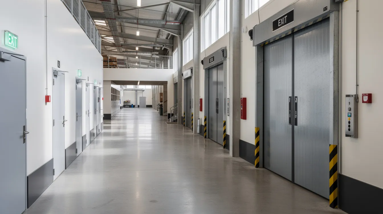 The image depicts the interior of a multi-storey industrial building, featuring shared corridors and a goods lift lobby, indicative of a space designed for efficient movement of goods and personnel. This layout is essential for compliance with the relevant authorities' requirements, such as the Building and Construction Authority and the Urban Redevelopment Authority in Singapore.